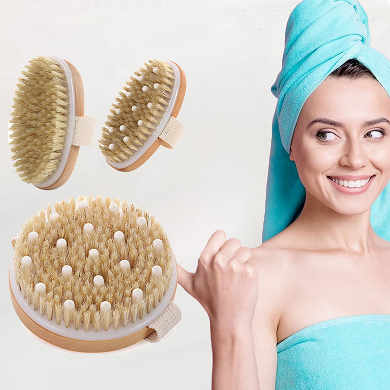 Dry Brush Body - 1 Stück Exfolierende Holz-Körpermassage-Duschbürste Natürliche Borsten