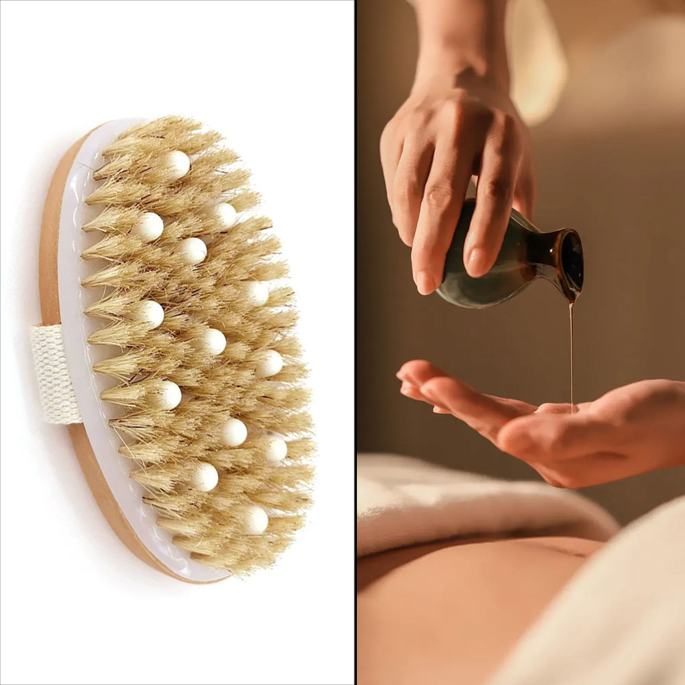 Dry Brush Body - 2-in-1-Körperbürste für trockene Haut, natürliche Borsten,