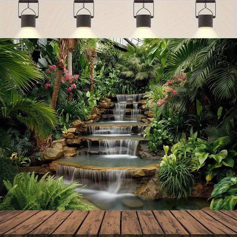 Spa And Wellness Center - Wandteppich mit Wasserfall-Garten, üppigen tropischen Pflanzen,